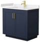 36"SGL Vanity Dark Blue, Light-Vein Carrara Cult. Marble Top, Sink, Gold Trim