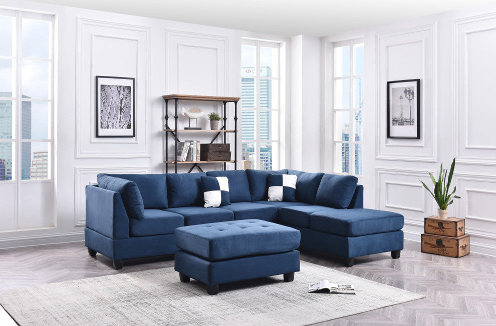 Solana Micro Suede Sectional, Navy Blue Micro Suede