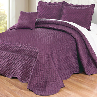Matte Satin Quilted 4 Piece Bedspread Set, Prune Purple, Queen