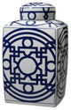 Blue and White Patterned Porcelain Square Tea Jar Caddie 16"