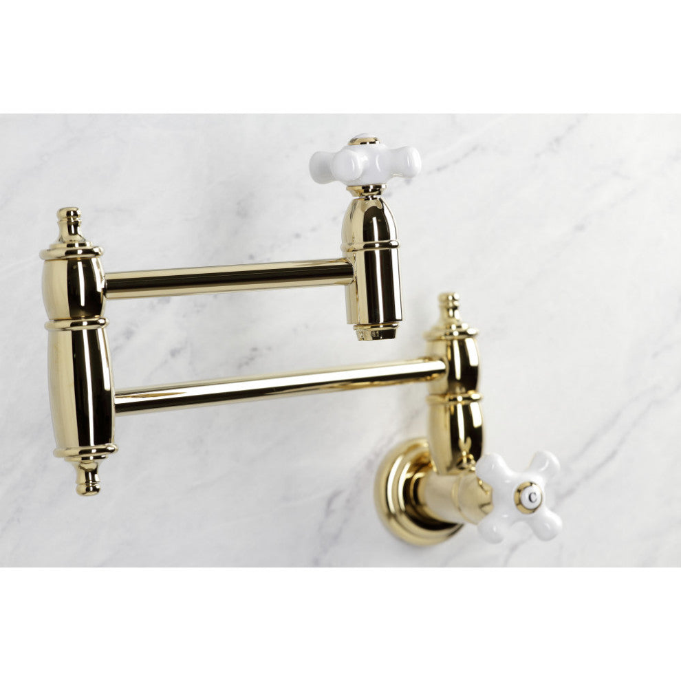 KS3102PX Restoration Two-Handle Wall Mount Pot Filler, Polished Brass