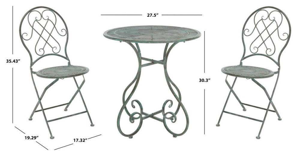 Safavieh Adriel 3Pc Bistro Set, Antique Dark Green