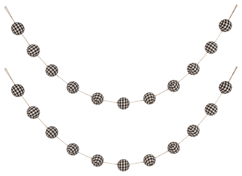 2pk 6'L Black and White Plaid Fabric Garland