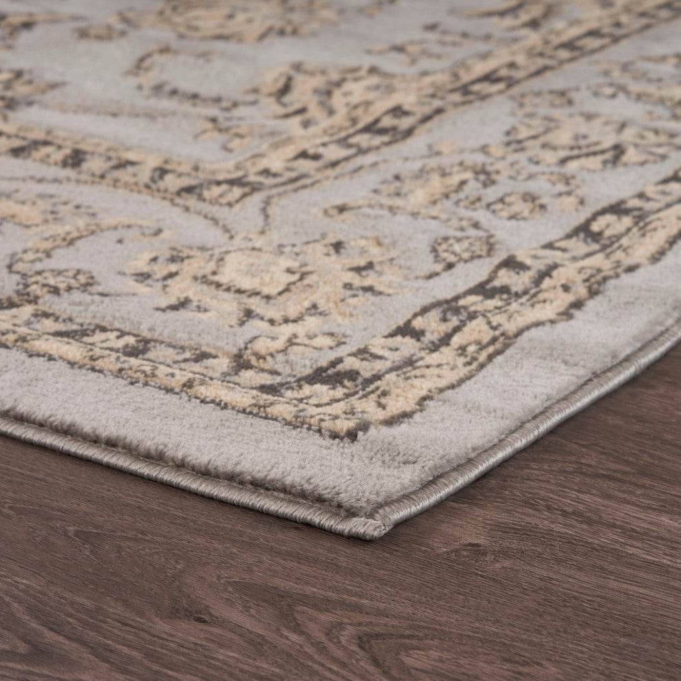 8" x 9" Gray Floral Vines Traditional Area Rug