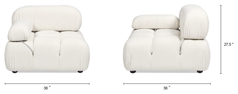 Marcel 36" Modular Arm Chair, Ivory White Boucle