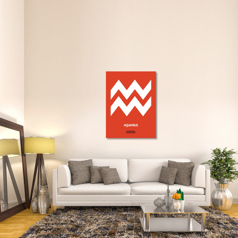 "Aquarius Zodiac Sign White on Orange" Fine Art Print