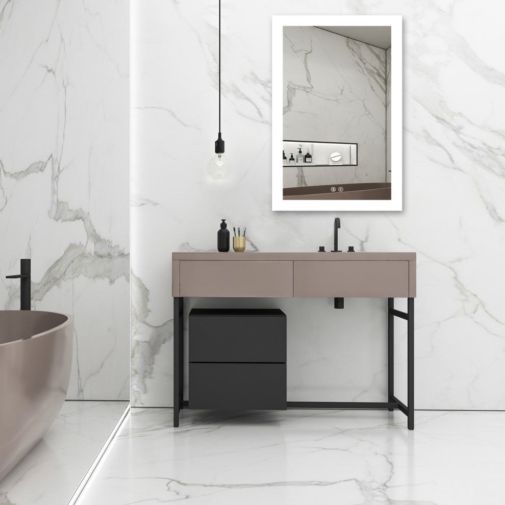 Vanity LED Lighted Backlit Wall Mounted Bathroom Mirror, 24x36", 2 Buttons