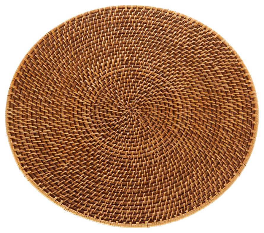 Laguna Round Rattan Placemat 15" Diameter, Honey-Brown
