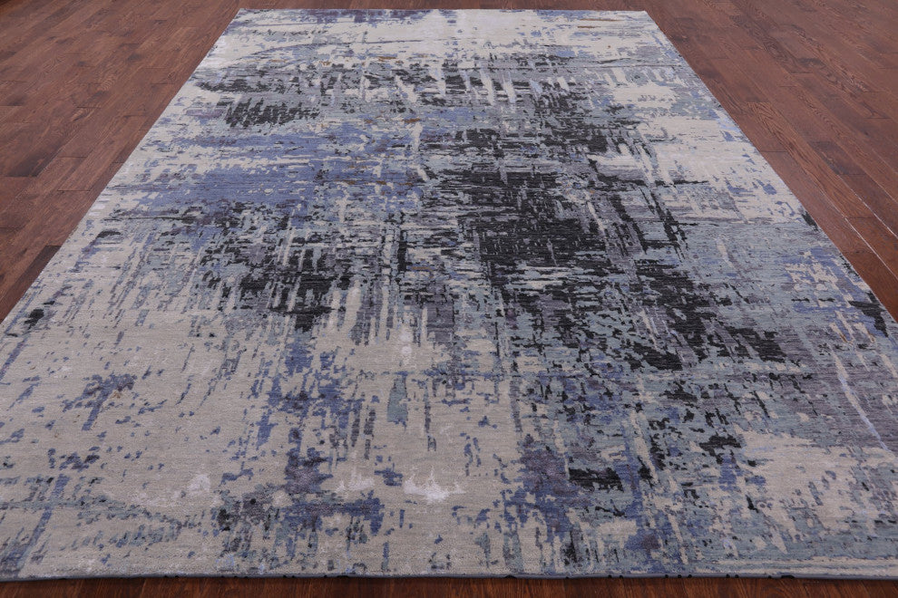 Wool and Silk Contemporary Handmade Abstract Rug 9' 0" X 11' 11" Q6332