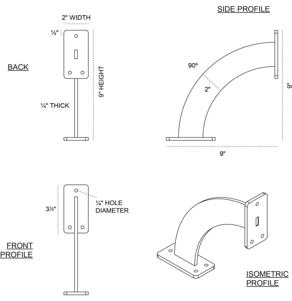 2"x9"x9" Bradford Bracket, Steel