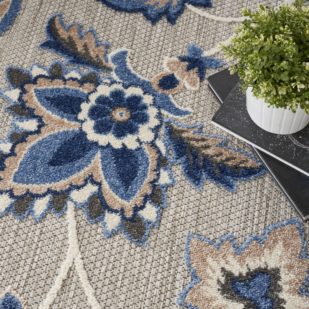 Nourison Aloha 7'10" Round Blue Grey Contemporary Area Rug