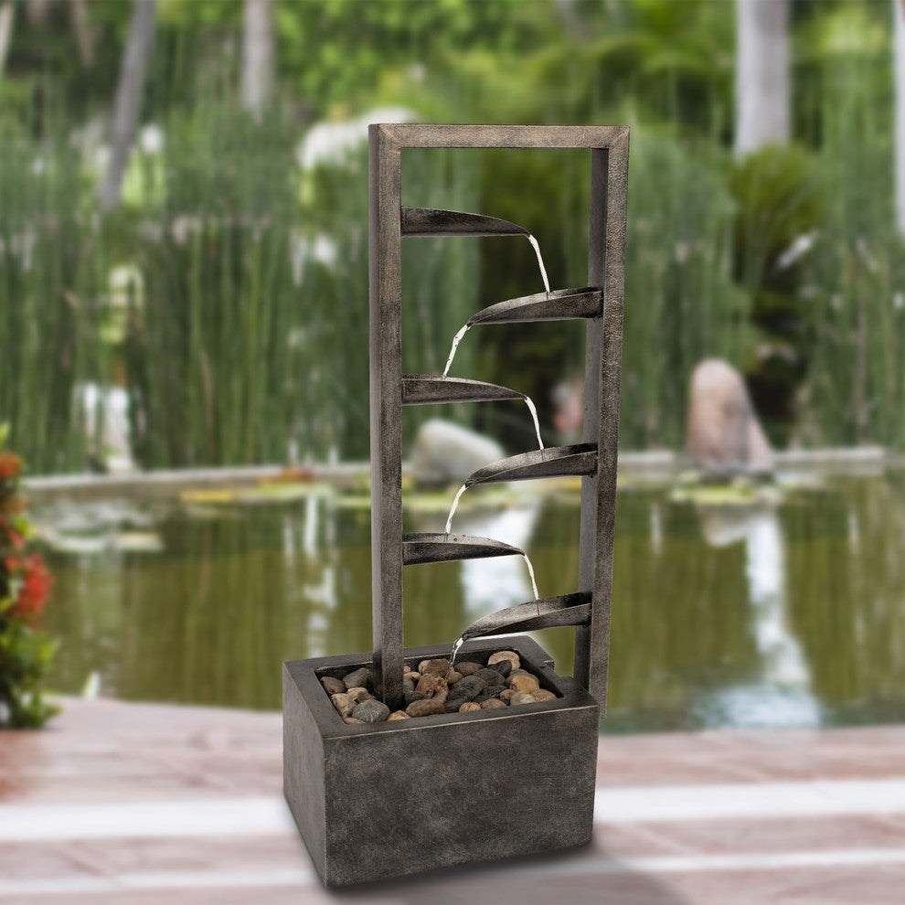 Pure Garden 7-Tier Modern Metal And Concrete Water Fountain