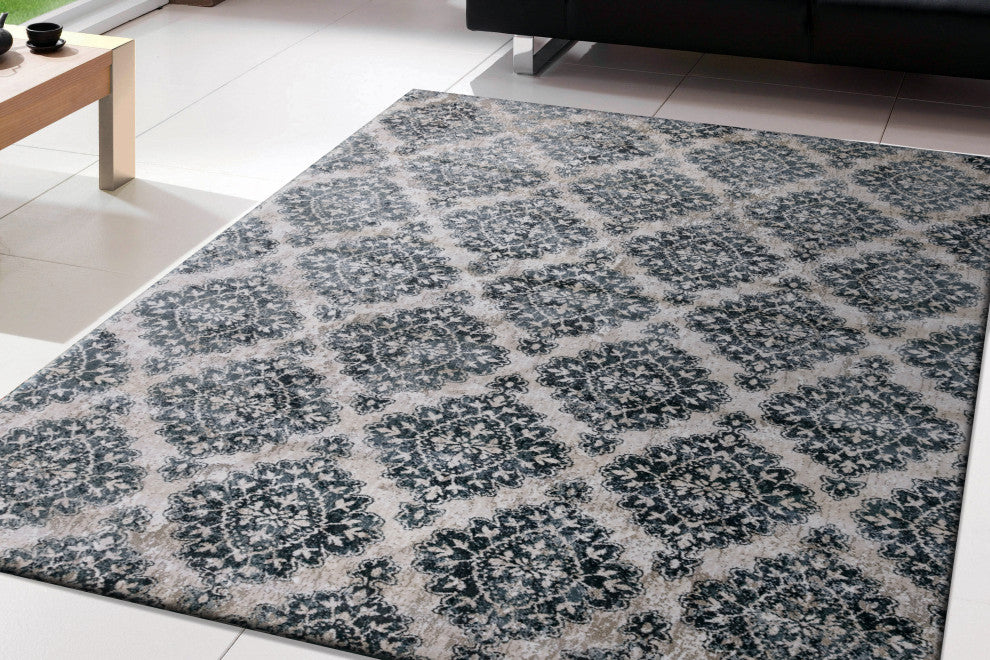 Melody Ivory and Blue Rug, 2'2"x7'10"
