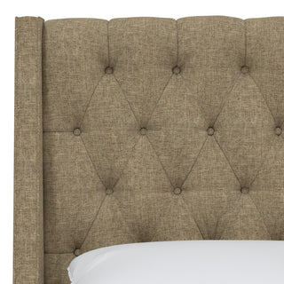Wells King Tufted Wingback Headboard, Zuma Linen