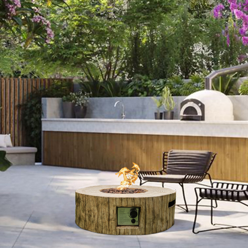Round Faux Stone Outdoor Fire Pit with Rain Cover