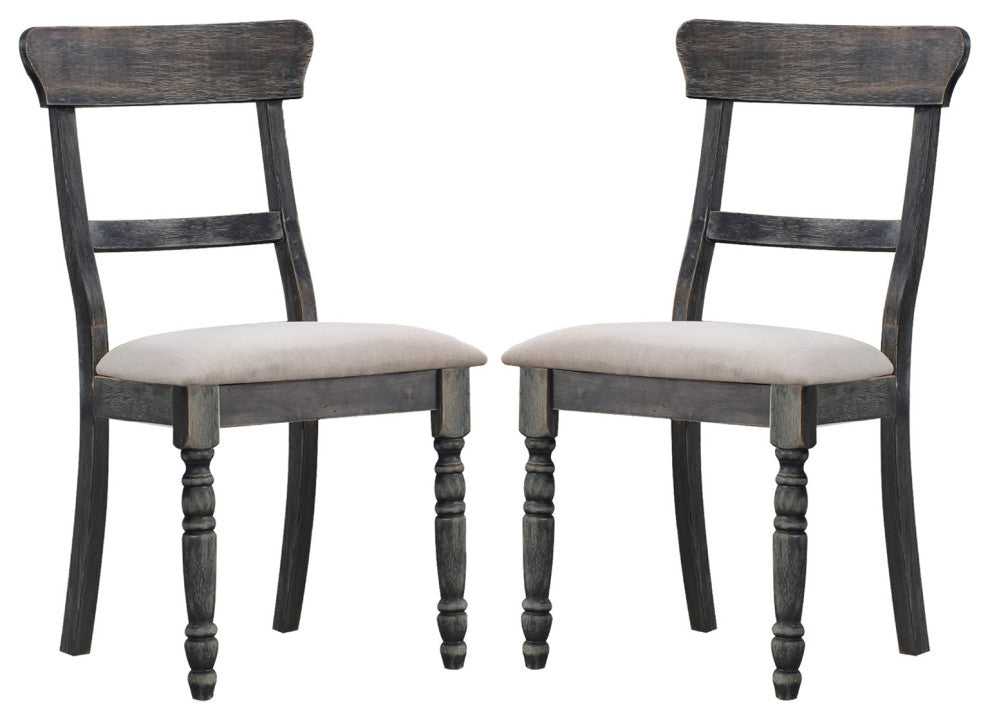 Set of 2 Light Brown Linen Side Chair, Weathered Gray