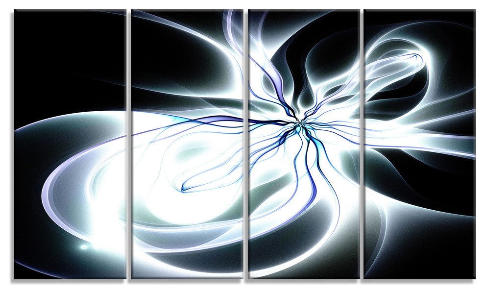 White Symmetrical Fractal Flower, Abstract Art on Canvas, 48"x28", 4 Panels