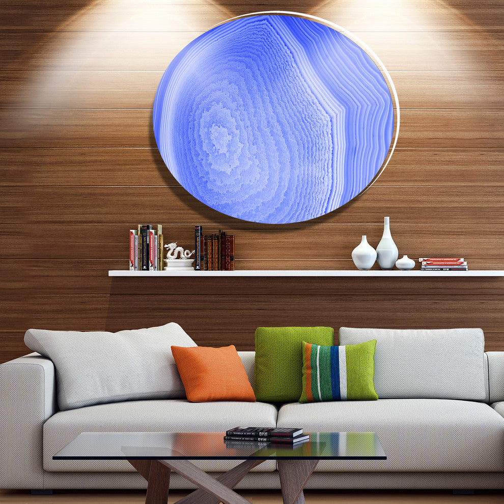 Dark Blue Agate Structure, Modern Abstract Round Metal Wall Art, 23"