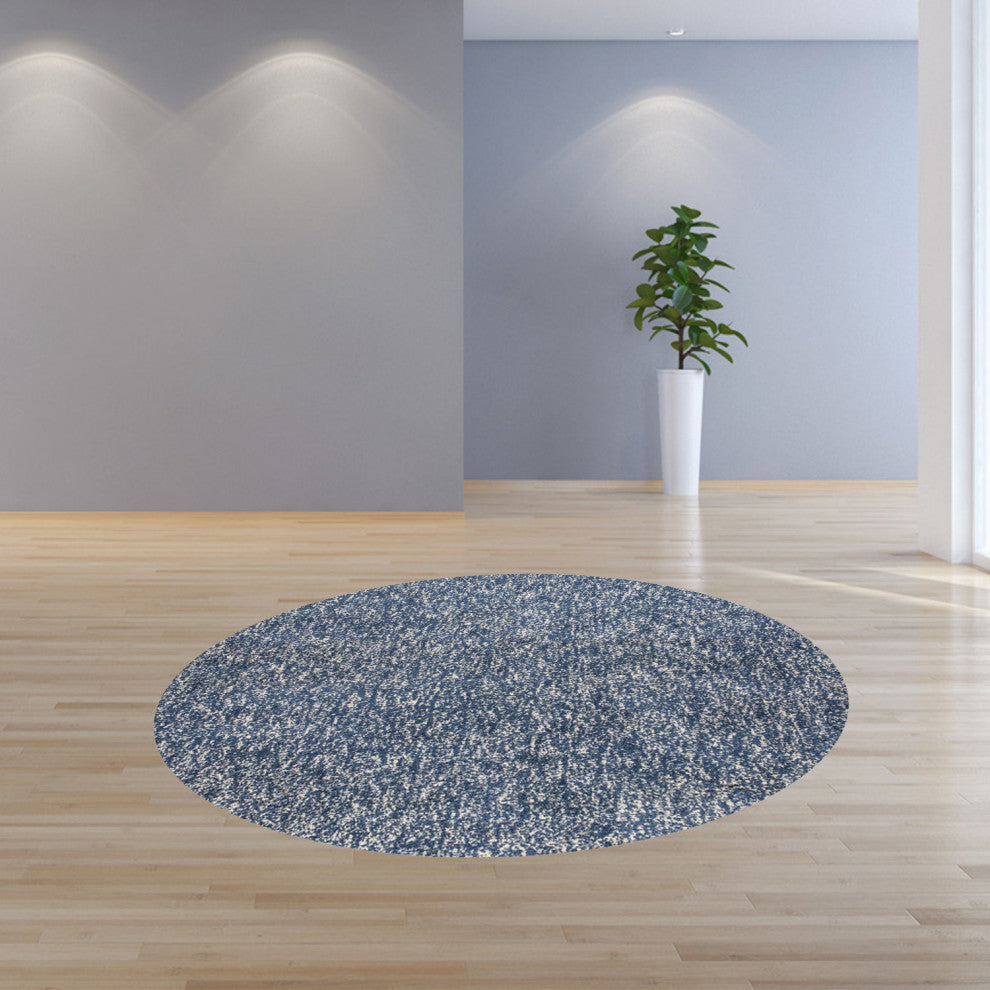 HomeRoots 8' Indigo Ivory Heather Hand Woven Round Indoor Shag Area Rug
