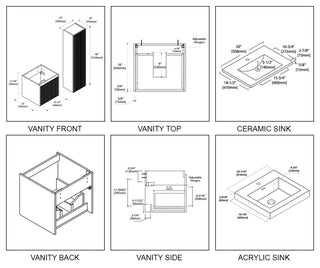 Floating Bathroom Vanity with Sink, Wall Mounted Vanity, White, 20'' W/ Sink