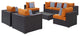 Modway Convene 8 Piece Outdoor Patio Sectional Set, Espresso Orange