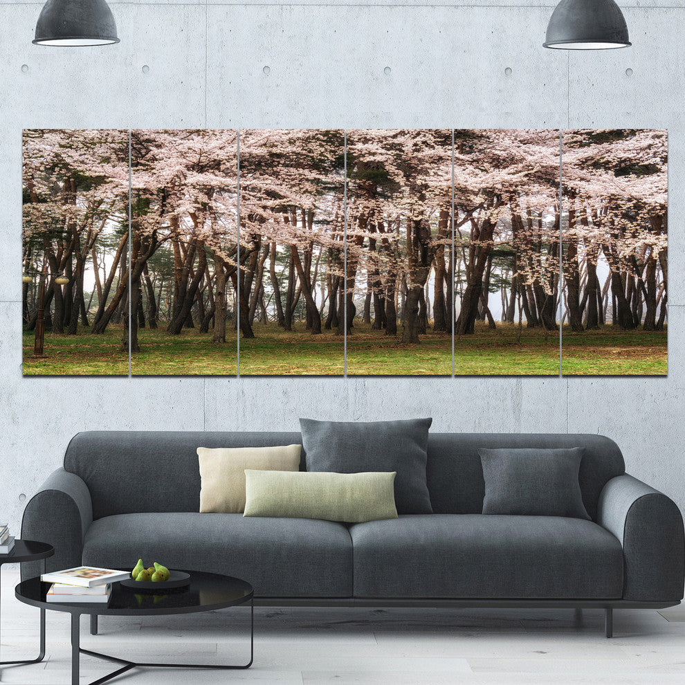 Cherry Blossoms in Pine Tree, Landscape Canvas Art Print, 70"x28", 6 Panels