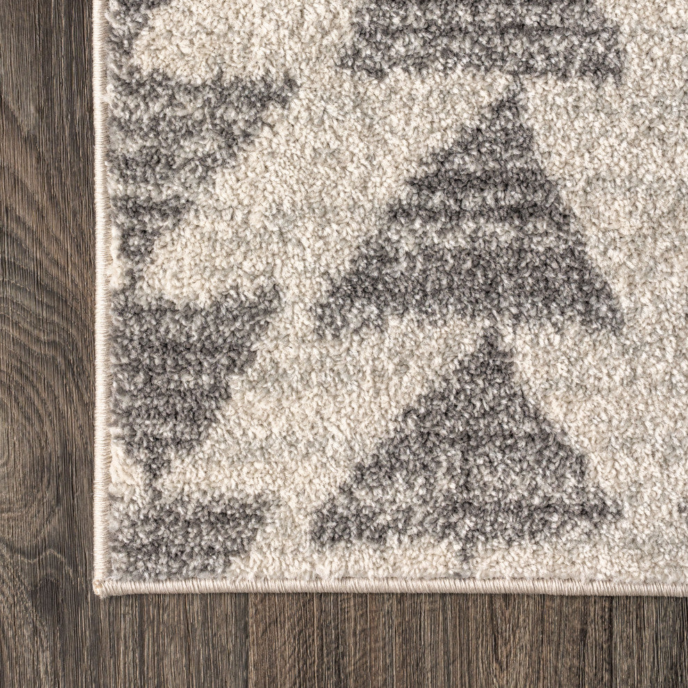 Aisha Moroccan Triangle Geometric Cream/Gray 9' Round Area Rug