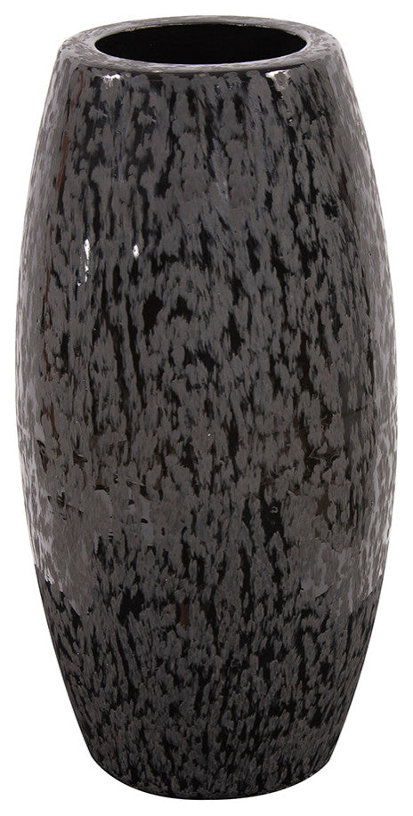 Chiseled Texture Black Iron Cylinder Vase, Small