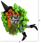 26" Halloween Witch Broom and Hat Mesh Wreath