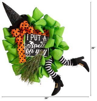 26" Halloween Witch Broom and Hat Mesh Wreath