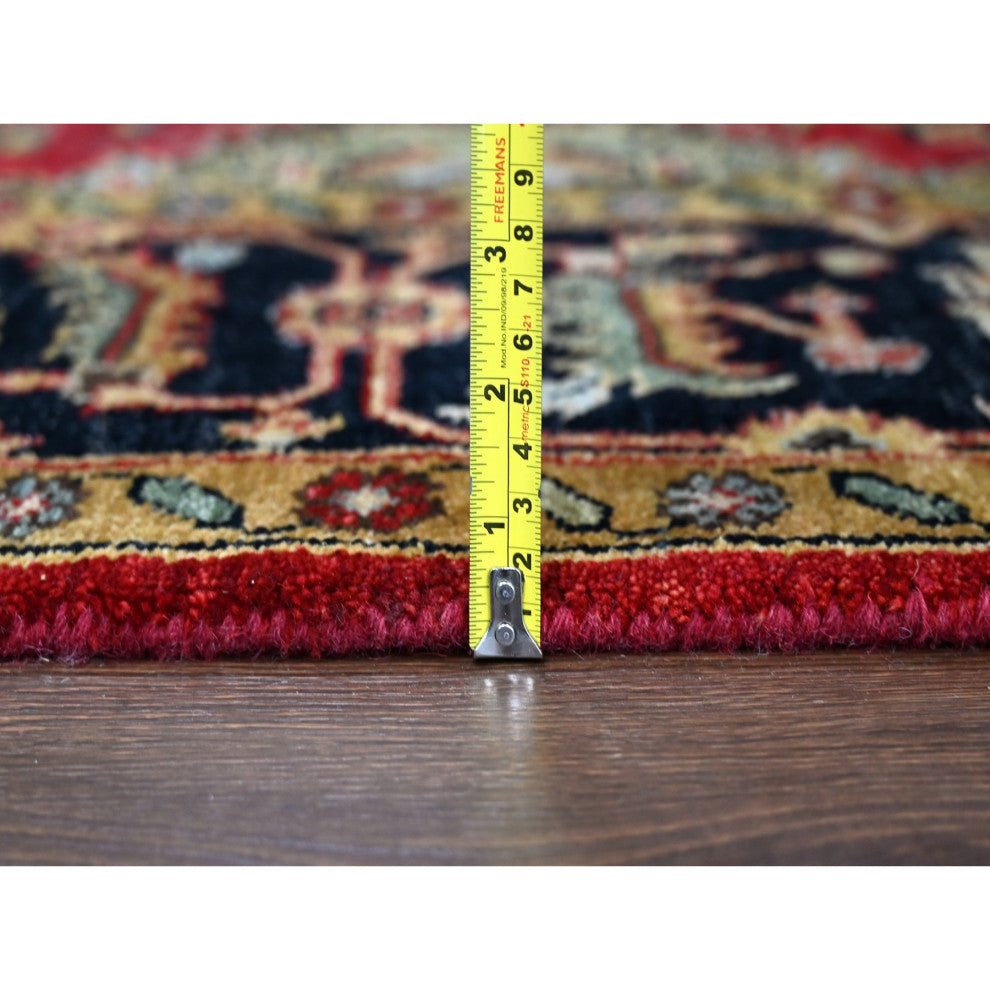 Red and Black Pure Wool Hand Knotted Karajeh Design Oriental Rug, 6'x8'9"