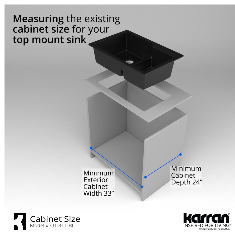 Karran 33" Top Mount Double Bowl 60/40 Quartz Kitchen Sink Kit, Black