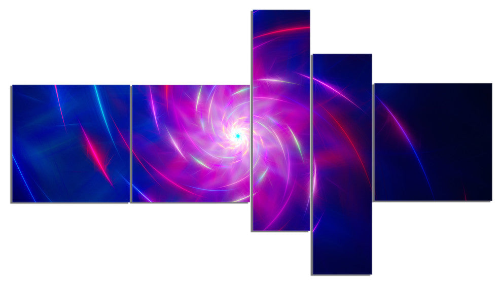 Blue Whirlpool Fractal Spirals, Abstract Art on Canvas, 60"x32", 5 panels