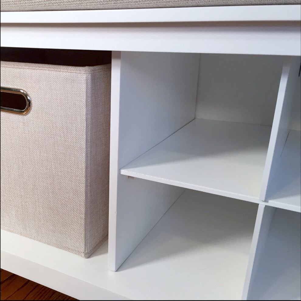Solid Wood Entry Bench with 2 Bins and 1 Shoe Divider, White