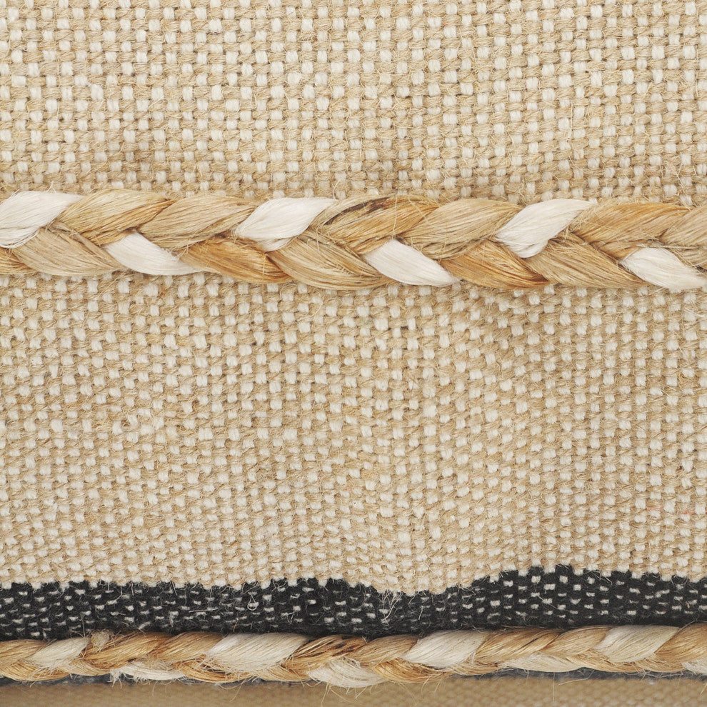 Atlantis Black and Taupe Throw Pillow with Jute Braiding and Fringe, 14" X 36"