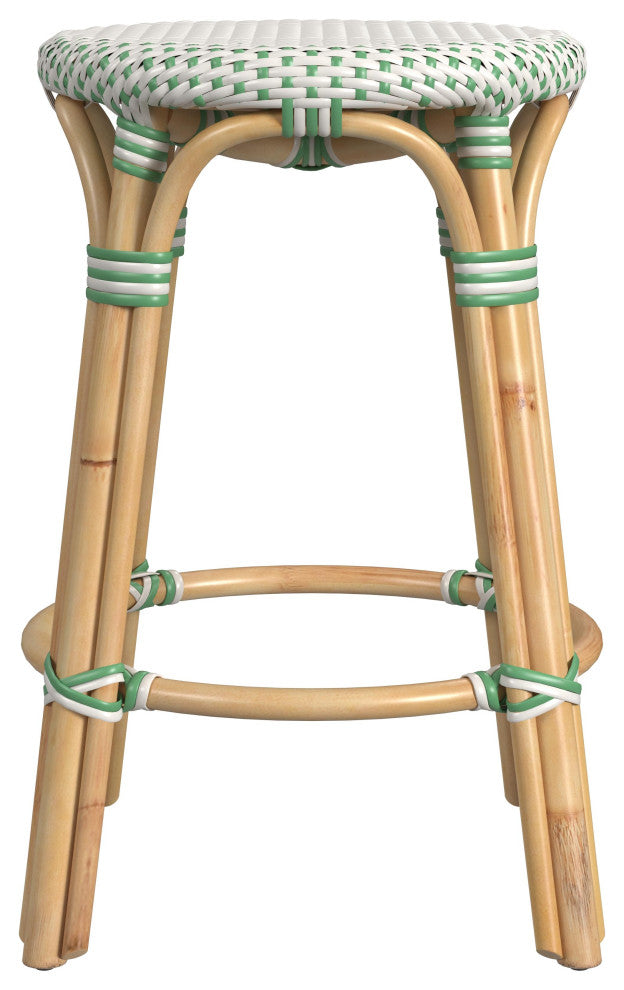 Tobias Rattan Counter Stool, Green