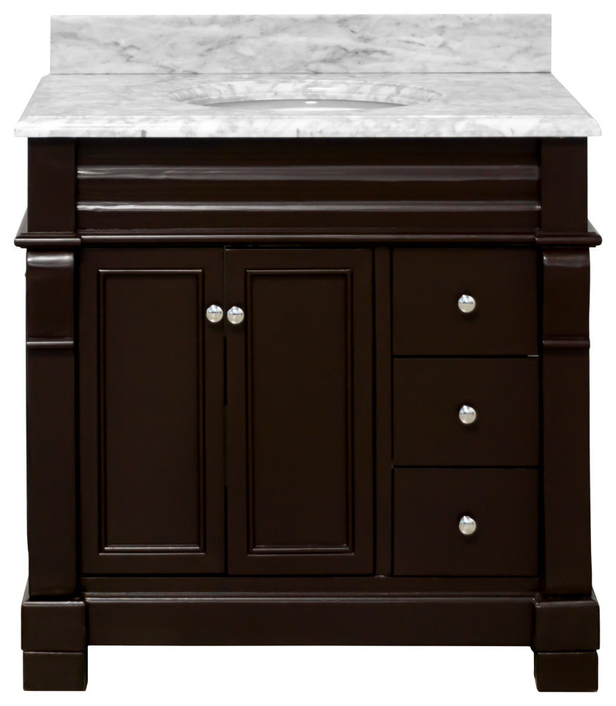 Westminster Bath Vanity, Base: Chocolate, 36", Top: Carrara Marble