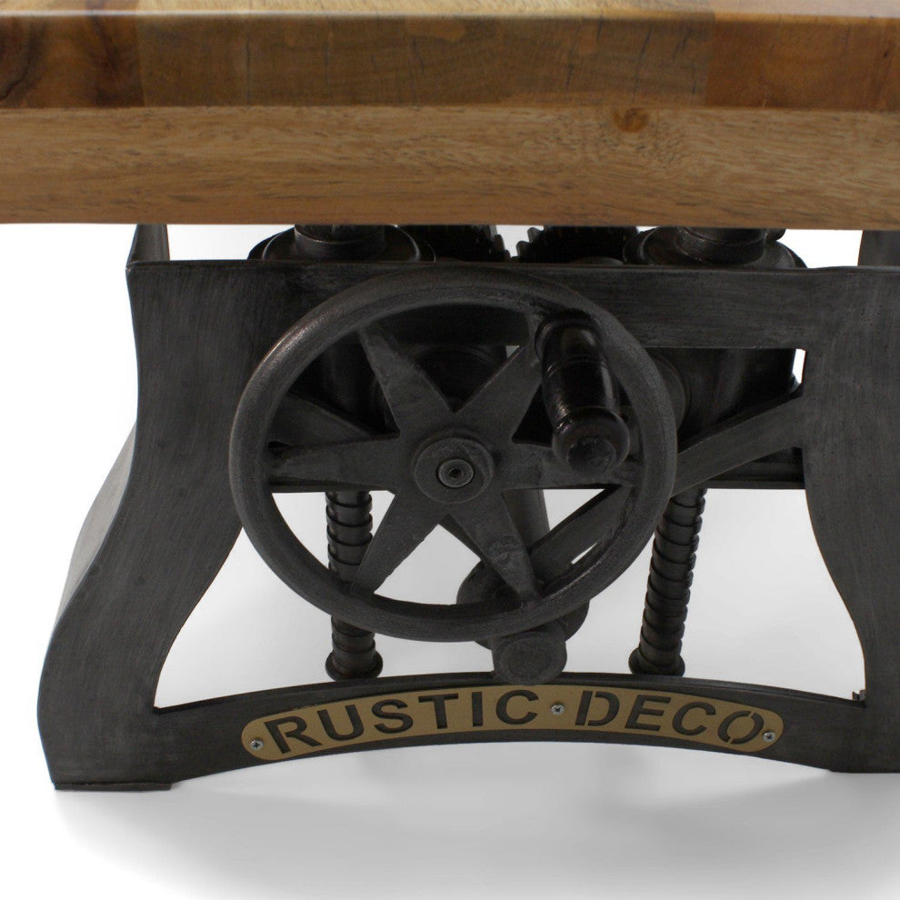 Crescent Industrial Dining Bench - Adjustable Iron Base - Hardwood Seat