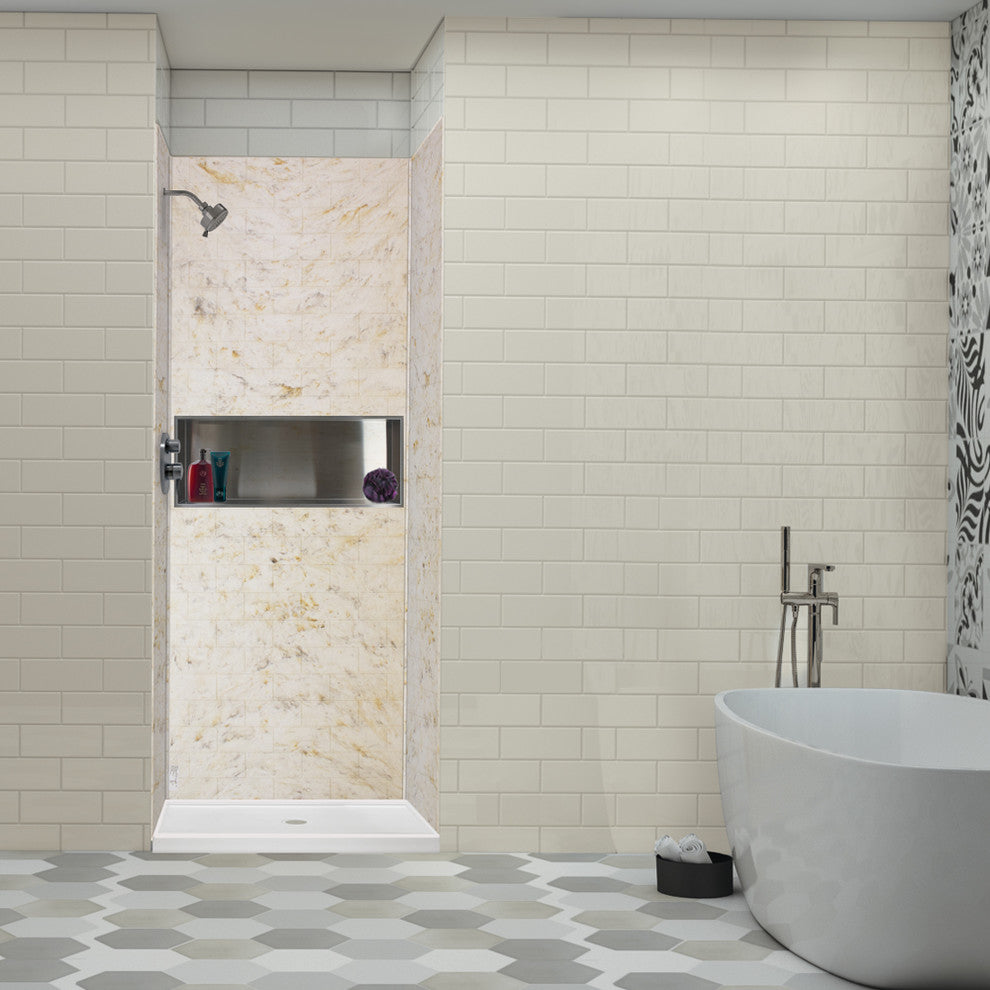 Transolid SaraMar 36"x36"x96" 3-Piece Shower Wall Kit, Biscotti Marble