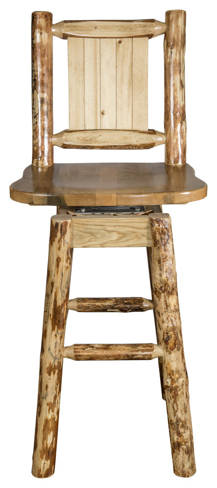 Glacier Country Counter Height Swivel Bar Stool With Laser Engraved Bronc