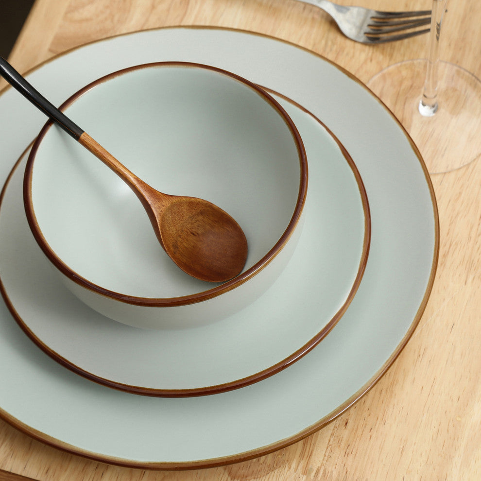 Stone Lain Brasa Stoneware 16 Piece Dinnerware Set, Light Green