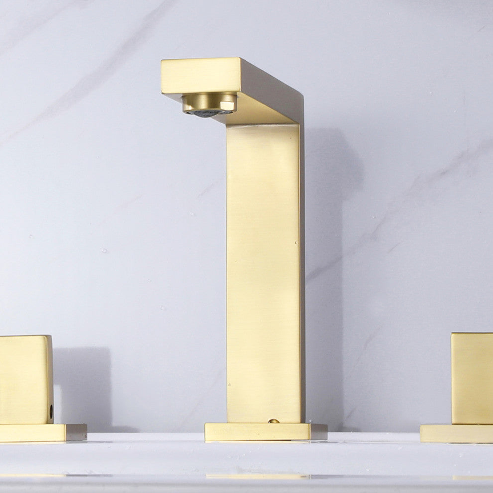 Deck Mounted Dual Handle Widespread Bathroom Faucet, Brushed Gold