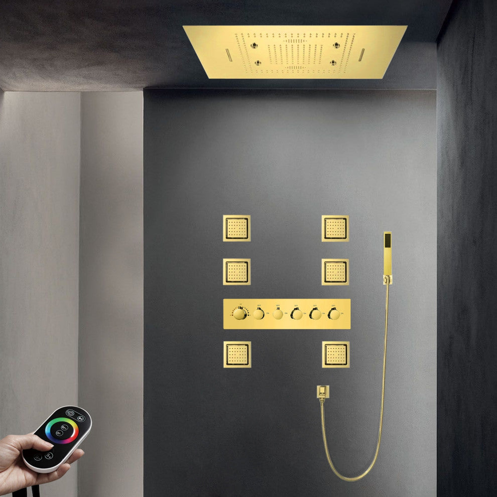 LED Shower System, Jetted Body Sprays and Hand Shower, Remote Control Light