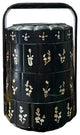 Chinese Vintage Distressed Black Lacquer MOP Inlay Basket, Hws2218