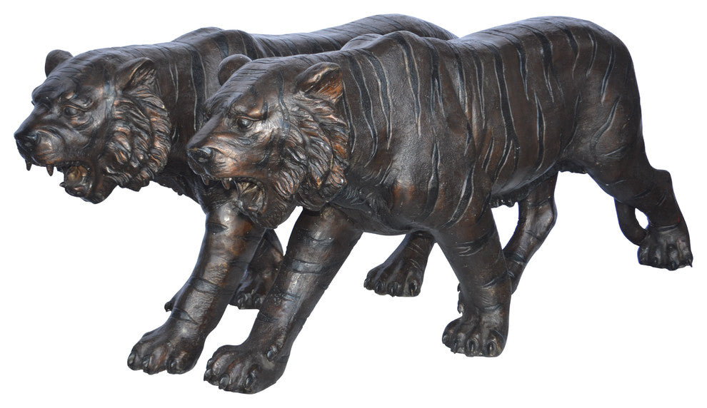 Pair Of Tigers Bronze Statues