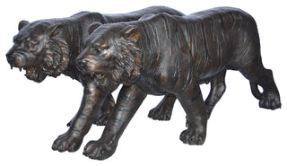 Pair Of Tigers Bronze Statues