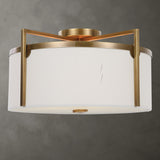 Elegant Soft Off White Round Flush Mount Chandelier 3 Light Shade Gold 21"