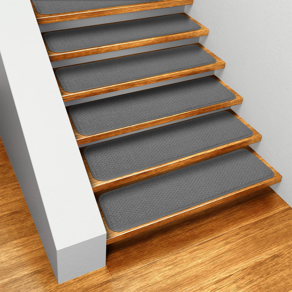 Set of 15 Skid-Resistant Carpet Stair Treads Gray, 8"x27"