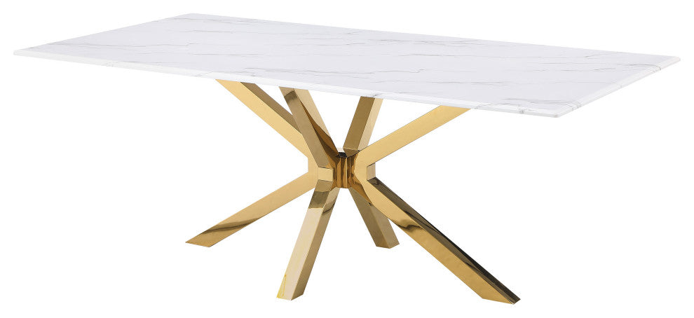 Venera Rectangular 79" Faux Marble Dining Table White