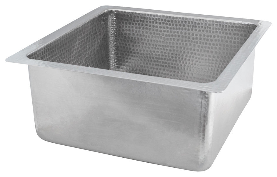 16" Square Hammered Copper Bar/Prep Sink, Nickel, 3.5" Drain Opening